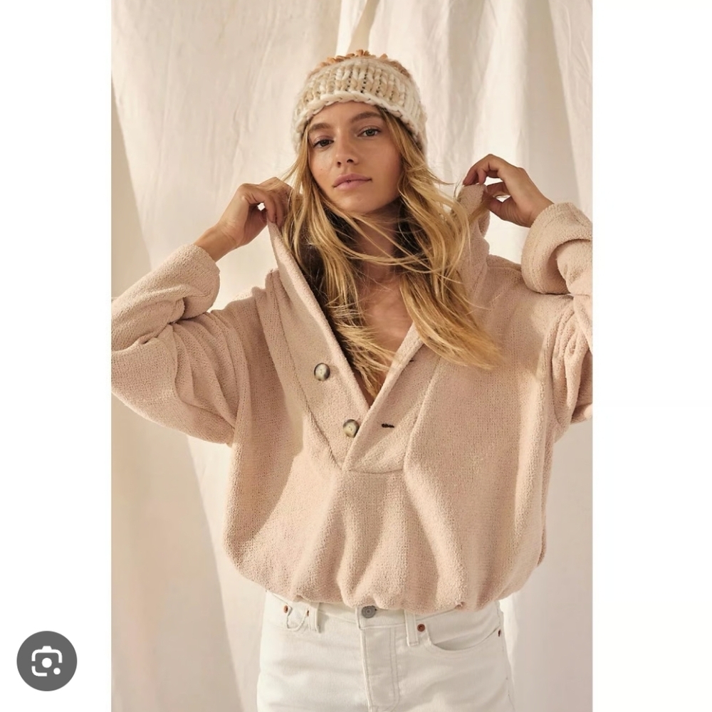Free People Cozy Fleece Hoodie Sweater in Blush